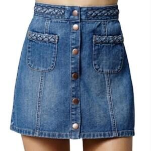 Kendall + Kylie‎ Braided High Waist Button Denim Skirt Size 26